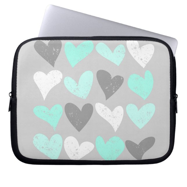 Housse Pour Ordinateur Portable Coeurs d'amour gris menthe mignonne (Devant)