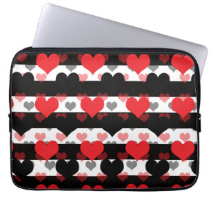 Housse Pour Ordinateur Portable Coeurs d'Amour Noir Rouge Avec Blancs Noir