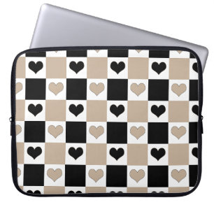Housse Pour Ordinateur Portable Coeurs de tableau de bord en format, noir et blanc