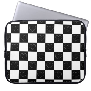 Housse Pour Ordinateur Portable Coeurs de tableau de bord en noir et blanc