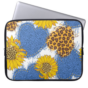 Housse Pour Ordinateur Portable Coeurs Denim en tissu avec bords déchirés et le