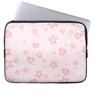 Housse Pour Ordinateur Portable Cœurs et Étoiles Pastel Kawaii – Rose Féminin Mign