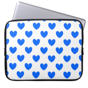 Housse Pour Ordinateur Portable Coeurs polka bleu sur blanc