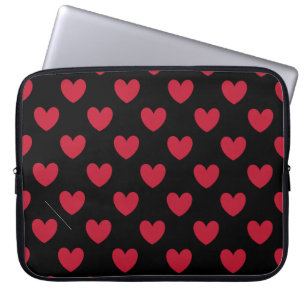 Housse Pour Ordinateur Portable Coeurs polka rouge sur noir