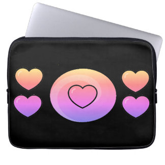 Housse Pour Ordinateur Portable Cœurs roses et un cercle sur fond noir 