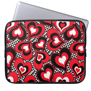 Housse Pour Ordinateur Portable Coeurs, rouge, noir, blanc, Saint Valentin.