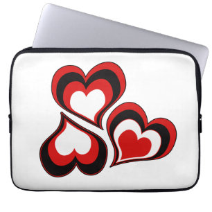 Housse Pour Ordinateur Portable Coeurs, rouge, noir, blanc, Saint Valentin.