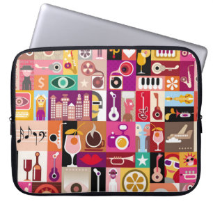 Housse Pour Ordinateur Portable Collage d'art, illustration vintage musicale. Patc
