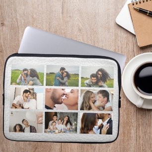 Housse Pour Ordinateur Portable Collage de 9 photos personnalisé en cuir blanc mod