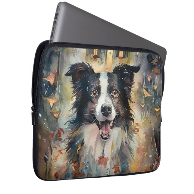 Housse Pour Ordinateur Portable Collie frontalier d'Halloween avec effroi Citrouil (Devant droit)