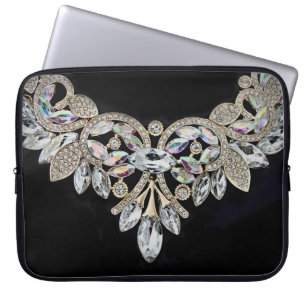 Housse Pour Ordinateur Portable Collier diamant noir argent élégant