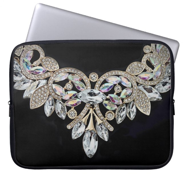 Housse Pour Ordinateur Portable Collier diamant noir argent élégant (Devant)