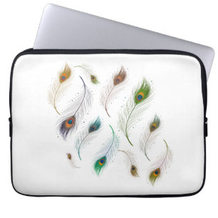 Housse Pour Ordinateur Portable Colorful Réaliste Peacock Bird Feathers