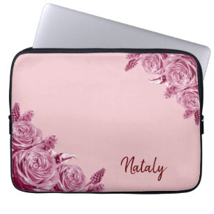 Housse Pour Ordinateur Portable Composition de fleurs roses avec nom