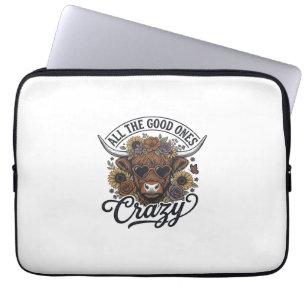 Housse Pour Ordinateur Portable Conception de citation folle florale de vache des