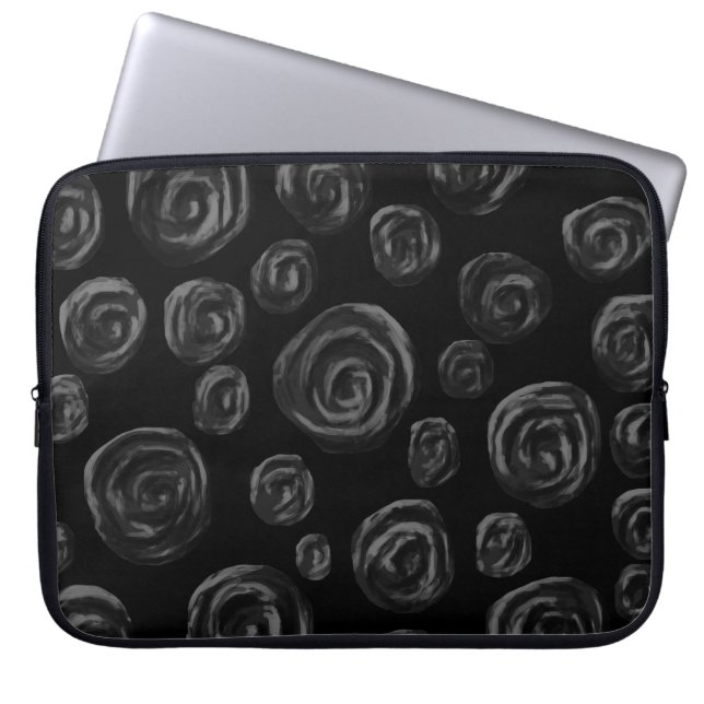 Housse Pour Ordinateur Portable Conception de motif de rose de noir (Devant)