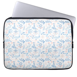 Housse Pour Ordinateur Portable Conception florale boho impression bloc bleu rose