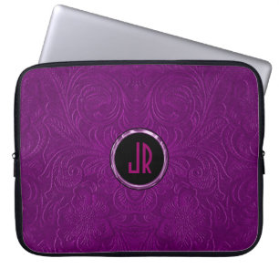 Housse Pour Ordinateur Portable Conception Florale en daim violet profond monogram