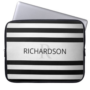 Housse Pour Ordinateur Portable Contemporain Faux Argent Ombre Rayures & Noir