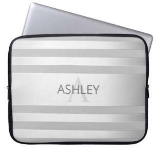 Housse Pour Ordinateur Portable Contemporary Faux Silver Ombre Stripes & Grey