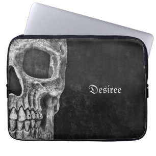 Housse Pour Ordinateur Portable Cool Gothique Moitié Crâne Noir et Blanc Grunge