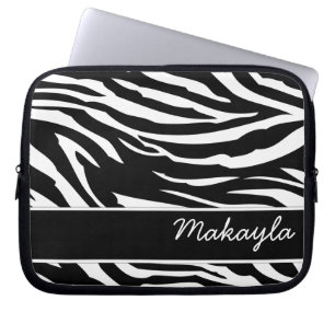 Housse Pour Ordinateur Portable Copie noire et blanche personnalisée de zèbre