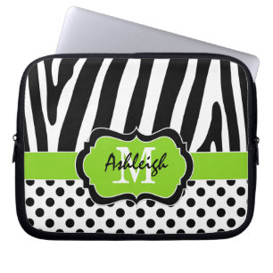 Housse Pour Ordinateur Portable Coque d'ordinateur portable Pois Lime Black Zebra