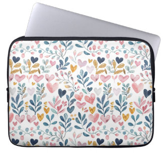 Housse Pour Ordinateur Portable Corações em aquarela