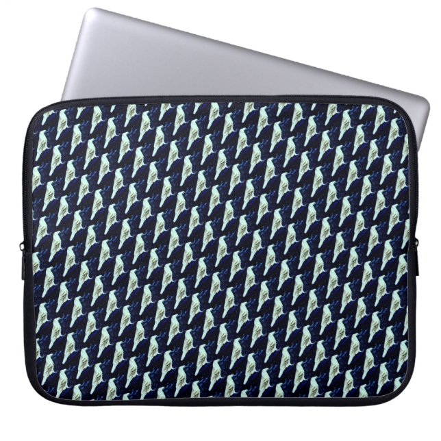 Housse Pour Ordinateur Portable corbeaux blancs sur manche noire (Devant)