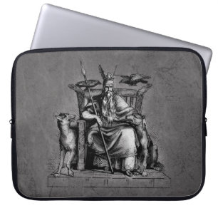 Housse Pour Ordinateur Portable Corbeaux d'Odin sur son trône de pierre mythologie