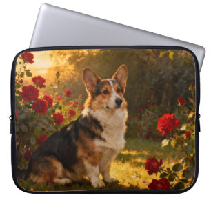 Housse Pour Ordinateur Portable Corgi dans les Roses I