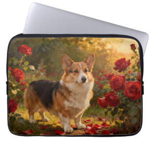 Housse Pour Ordinateur Portable Corgi dans les Roses V