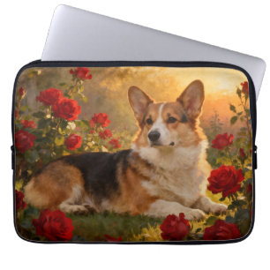 Housse Pour Ordinateur Portable Corgi dans les Roses VI