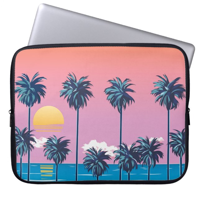 Housse Pour Ordinateur Portable Coucher de soleil tropical : Illustration de plage (Devant)