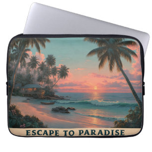 Housse Pour Ordinateur Portable Coucher de soleil vibrant et pictural sur une plag