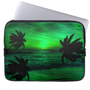 HOUSSE POUR ORDINATEUR PORTABLE COUCHERS DE SOLEIL VERTS PAYSAGE OCÉANIQUE  