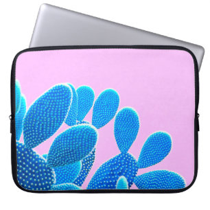 Housse Pour Ordinateur Portable Couleur bleu cactus sur arrière - plan rose. Mode,