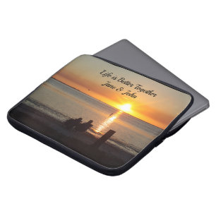 Housse Pour Ordinateur Portable Couple Assis Sur La Plage À Sunset Laptop Sleeve C