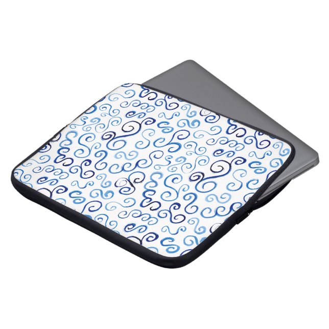 Housse Pour Ordinateur Portable Courbes d'aquarelle bleue Abstraites sur blanc (Devant haut)