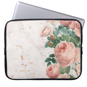 Housse Pour Ordinateur Portable Coutume de marbre florale de roses roses vintages
