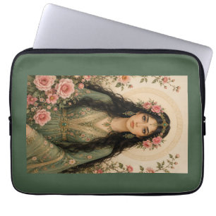 Housse Pour Ordinateur Portable Couverture en polaire Lady Florale Émeraude   Rose