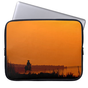 Housse Pour Ordinateur Portable Cowboy Hommes équitation au coucher du soleil Vint