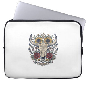 Housse Pour Ordinateur Portable Crâne de taureau floral vintage occidental