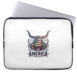 Housse Pour Ordinateur Portable Crâne de taureau patriotique Amérique vintage 4 ju