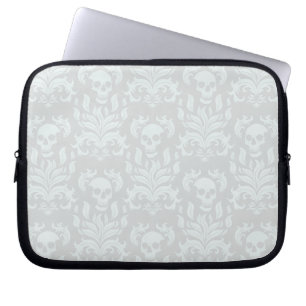 Housse Pour Ordinateur Portable Crâne flamme Damas en blanc classique sur blanc