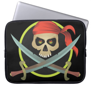 Housse Pour Ordinateur Portable Crâne pirate avec épées croisées