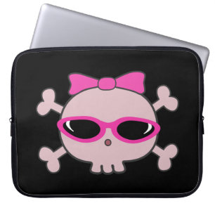 Housse Pour Ordinateur Portable Crâne rose mignon de bande dessinée avec des