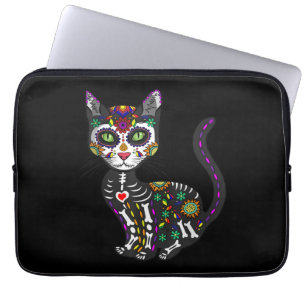 Housse Pour Ordinateur Portable Crâne sucre Chat mexicain Halloween Jour De La Mor