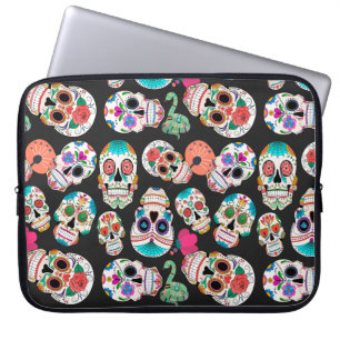 Housse Pour Ordinateur Portable Crânes de sucre colorés sur le noir