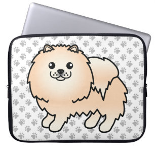 Housse Pour Ordinateur Portable Cream Pomeranian mignon Cartoon Chien et Pâtes